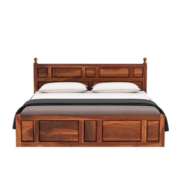 Krispy Sheesham Wood Queen Size Bed In Teak Finish With Box Storage (60 x 78 inches)