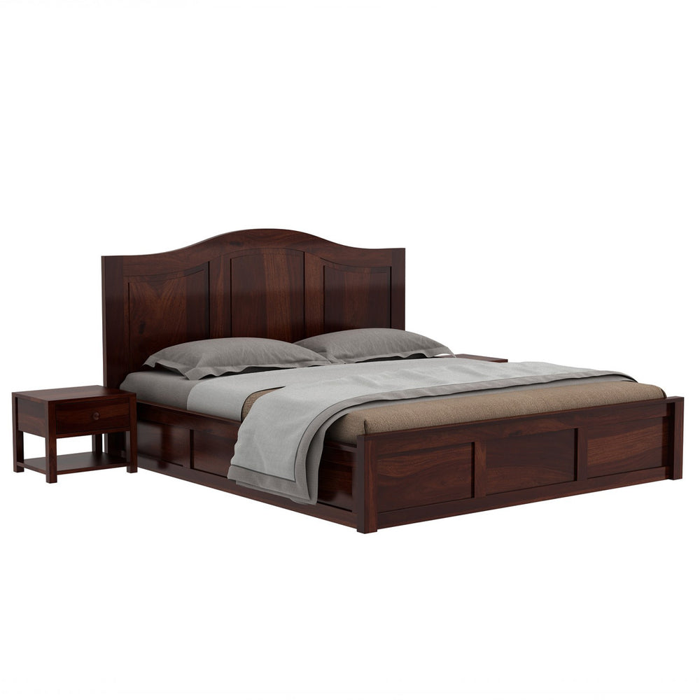 Sniu Sheesham Wood Queen Size Bed In Walnut Finish With Box Storage (60 x 78 inches)