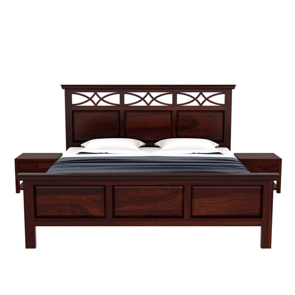 Tulsi Sheesham Wood Queen Size Bed In Walnut Finish Without Storage (60 x 78 inches)