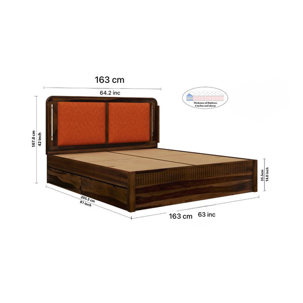 Lotus Sheesham Wood Queen Size Bed In Provincial Teak Finish With Drawer Storage (60 x 78 inches)