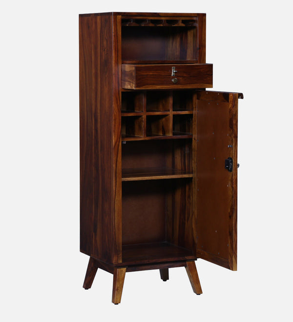 Lifty Sheesham Wood Tall Bar Cabinet In Provincial Teak Finish