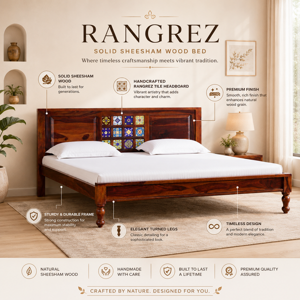 Rangrez Solid Wood King Size Bed In Honey Oak Finish (72 - 78 inch Mattress Size)