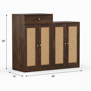 Danta Sheesham Wood 4 Door Cabinet In Walnut Finish  with Rattan Door