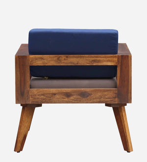 LIfty Sheesham Wood 1 Seater Sofa In Provincial Teak Finish & Blue Back