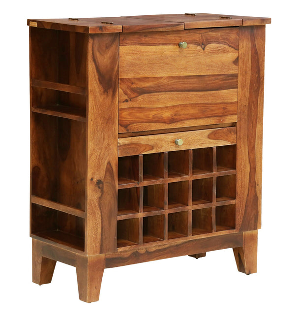 Winfrey Sheesham Wood Bar Cabinet In Rustic Teak Finish