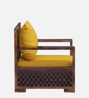 Salamanca Sheesham Wood 1 Seater Sofa In Mustard and Provincial Teak Finish