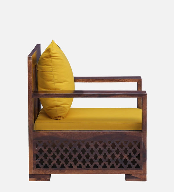 Salamanca Sheesham Wood 1 Seater Sofa In Mustard and Provincial Teak Finish