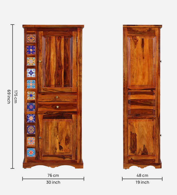 Rangrez Sheesham Wood Bar Cabinet In Honey Oak Finish