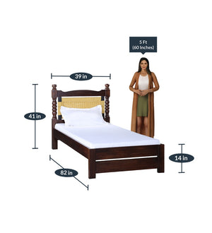 Rapipa Sheesham Wood Single Size Bed In Teak Finish With Non Storage (36x 78 inches)