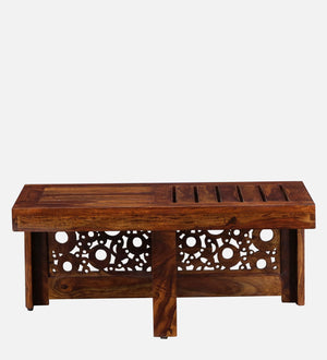 Lifty  Sheesham Wood Nesting Coffee Table Set in Provincial Teak Finish With Cushioned Stools