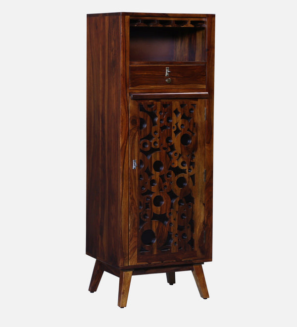 Lifty Sheesham Wood Tall Bar Cabinet In Provincial Teak Finish