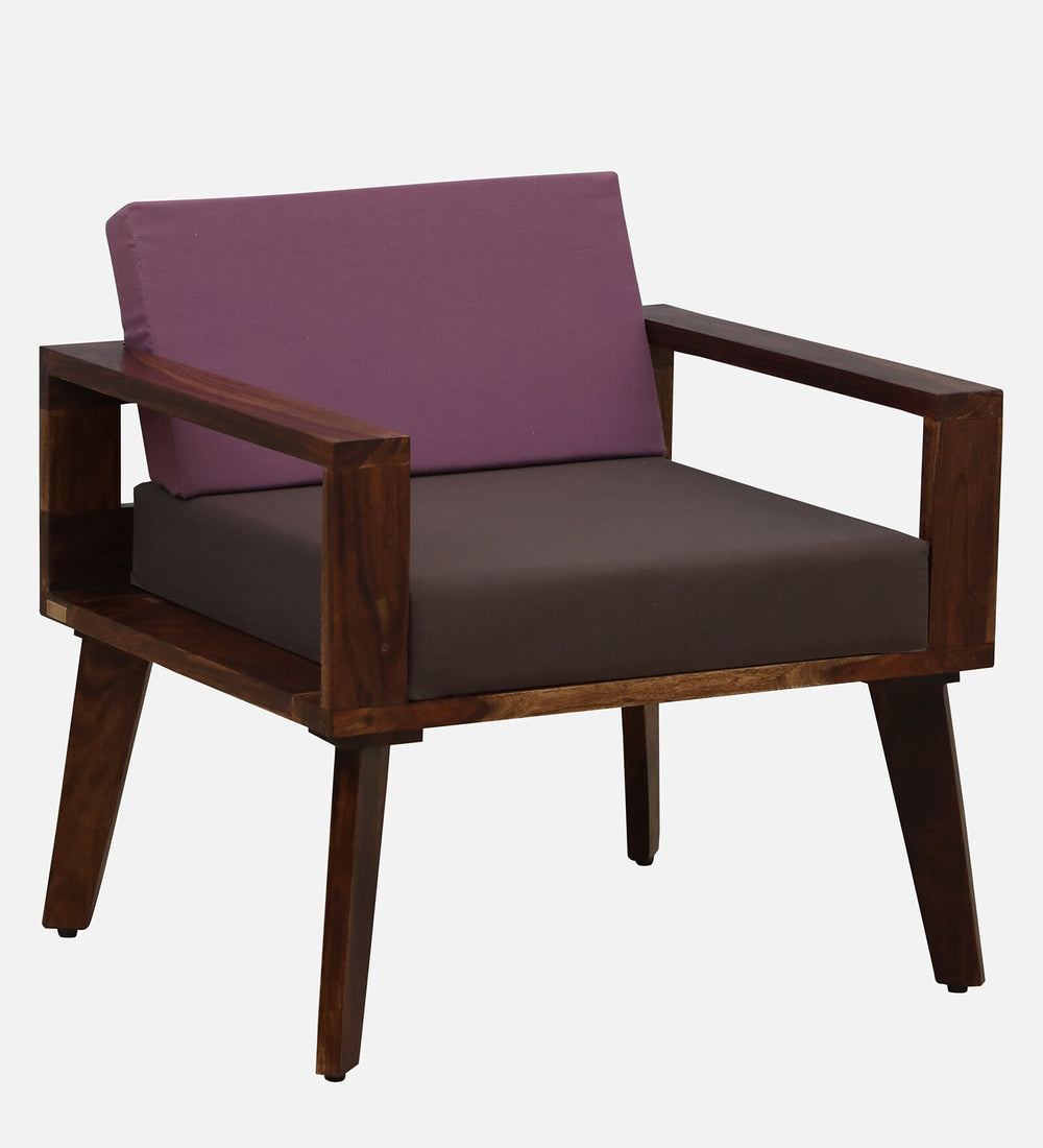 Lifty Sheesham Wood 1 Seater Sofa In Provincial Teak Finish & Fuschia Back