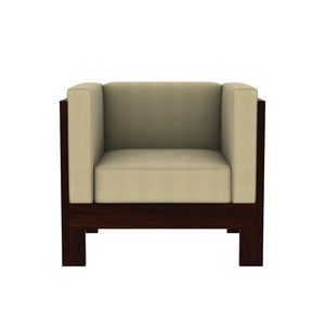 Prashiv 2+1+1 Seater Wooden Sofa (Creame Colour, Walnut Finish)