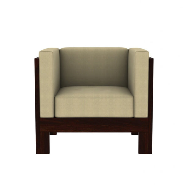 Prashiv 2+1+1 Seater Wooden Sofa (Creame Colour, Walnut Finish)