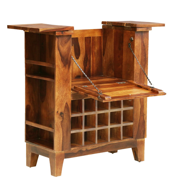 Winfrey Sheesham Wood Bar Cabinet In Rustic Teak Finish
