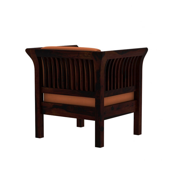 Haveli 1 Seater Wooden Sofa (Orange Colour, Walnut Finish)
