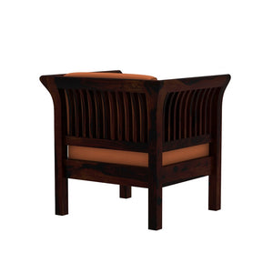 Haveli 2+1+1 Seater Wooden Sofa (Orange Colour, Walnut Finish)
