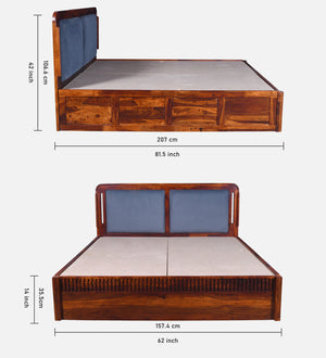 Lotus Sheesham Wood Queen Size Bed In Honey Oak FinishWith Box Storage (60 x 78 inches)