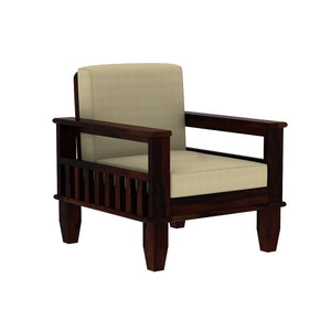 Madhavi 1 Seater Wooden Sofa (Creame Colour, Walnut Finish)