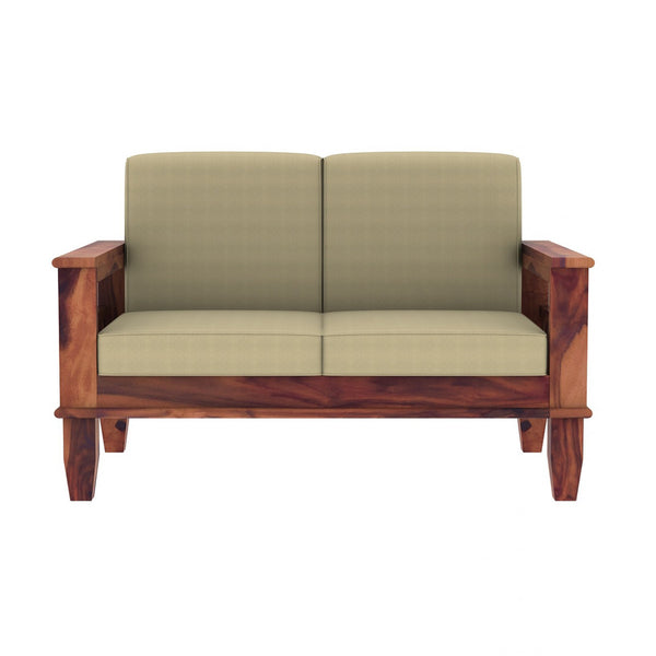 "Madhavi 3+2+1 Seater Wooden Sofa (Creame Colour, Teak Finish) "