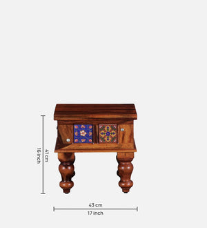 Rangrez Sheesham Wood Bedside Table In Honey Oak Finish