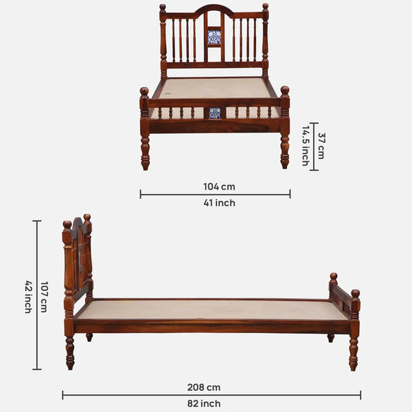 Nilaya Sheesham Wood Single Bed In Honey Oak Finish (36 - 78 inch Mattress Size)