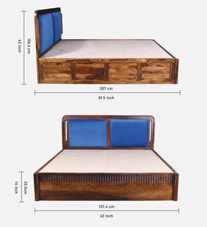 Lotus Sheesham Wood Queen Size Bed In Provincial Teak Finish With Box Storage (60 x 78 inches)