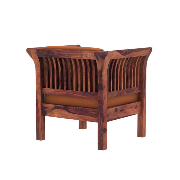 Haveli 2+1+1 Seater Wooden Sofa (Orange Colour, Teak Finish)