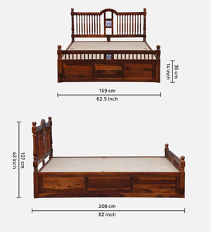 Nilaya Sheesham Wood Queen Size Bed In Honey Oak Finish With Box Storage (60 - 78 inch Mattress Size)
