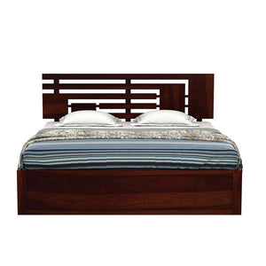 Perper Sheesham Wood Queen Size Bed In Walnut FinishWith Hydraulic Storage (60 x 78 inches)