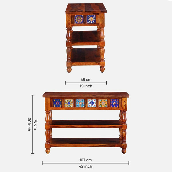 Rangrez Sheesham Wood Console Table In Honey Oak Finish