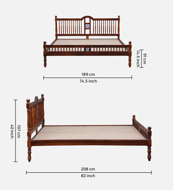 Nilaya Sheesham Wood King Size Bed In Honey Oak Finish (72 - 78 inch Mattress Size)