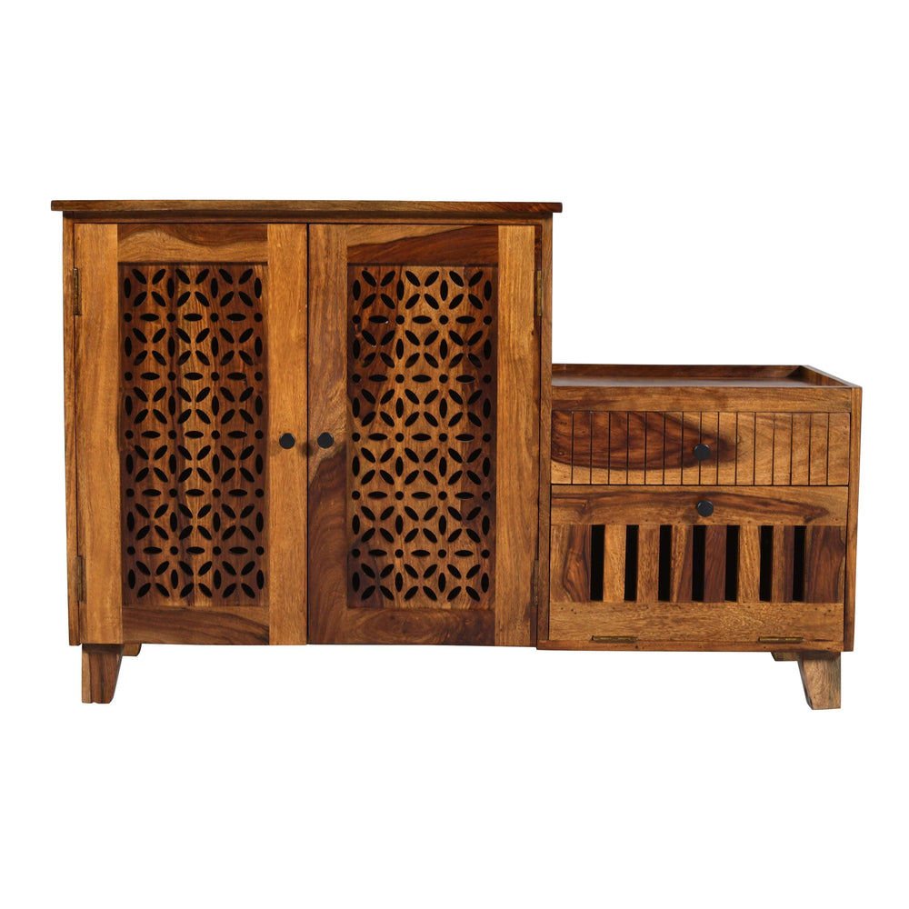 Dolo Sheesham Wood Shoerack in Teak Finish