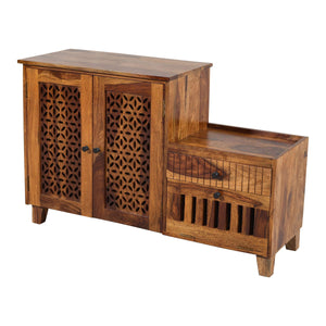 Dolo Sheesham Wood Shoerack in Teak Finish