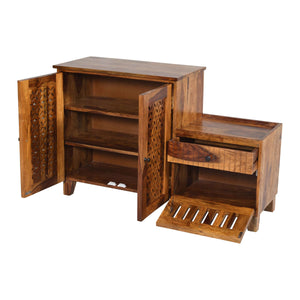Dolo Sheesham Wood Shoerack in Teak Finish