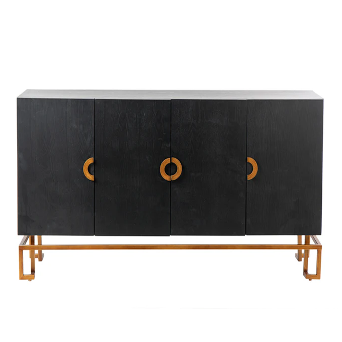 Luxora Solid Mango wood Sideboard with 4 Door in Dark Finish with Metal Base