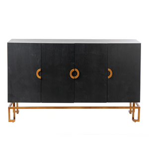 Luxora Solid Mango wood Sideboard with 4 Door in Dark Finish with Metal Base