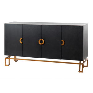 Luxora Solid Mango wood Sideboard with 4 Door in Dark Finish with Metal Base