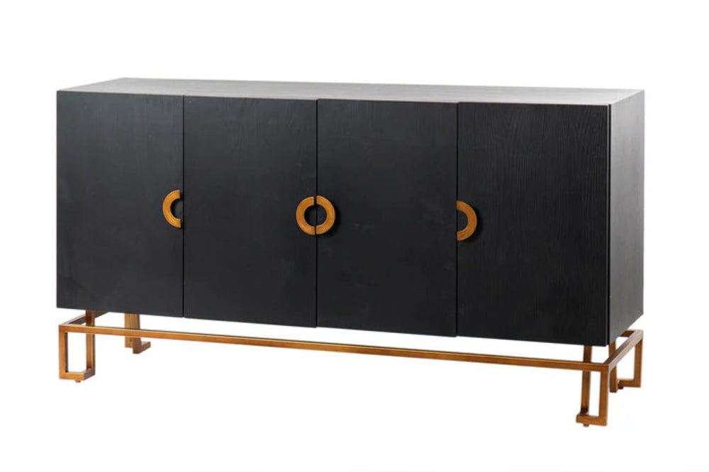 Luxora Solid Mango wood Sideboard with 4 Door in Dark Finish with Metal Base