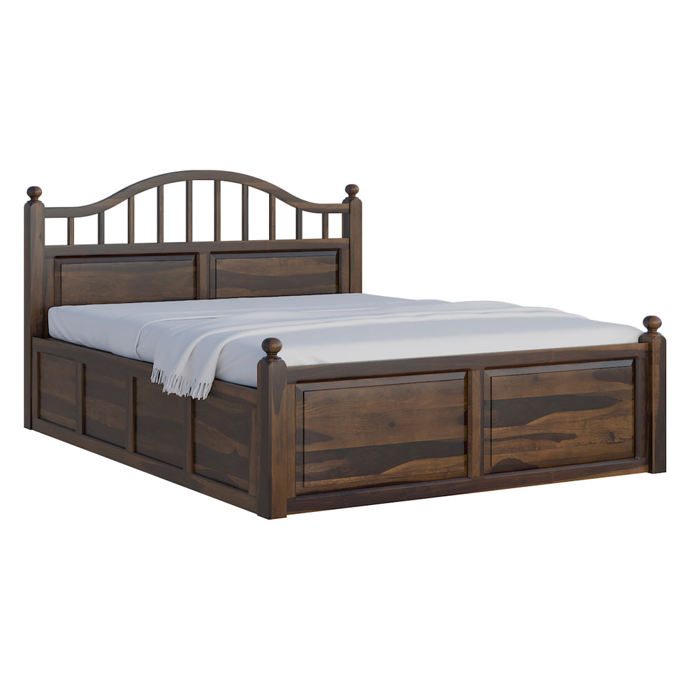 Syan Sheesham Wood Queen Size Bed In Provincial Teak Finish With Hydraulic Storage (60 x 78 inches)