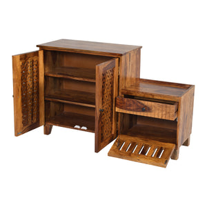 Dolo Sheesham Wood Shoerack in Teak Finish