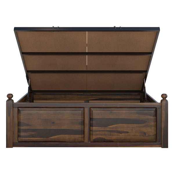 Syan Sheesham Wood Queen Size Bed In Provincial Teak Finish With Hydraulic Storage (60 x 78 inches)