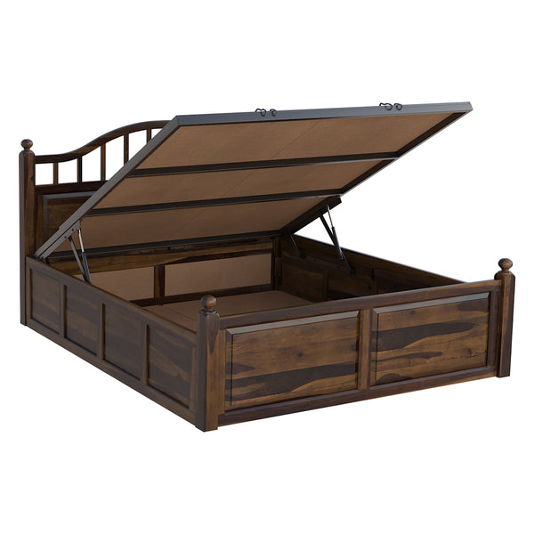 Syan Sheesham Wood Queen Size Bed In Provincial Teak Finish With Hydraulic Storage (60 x 78 inches)