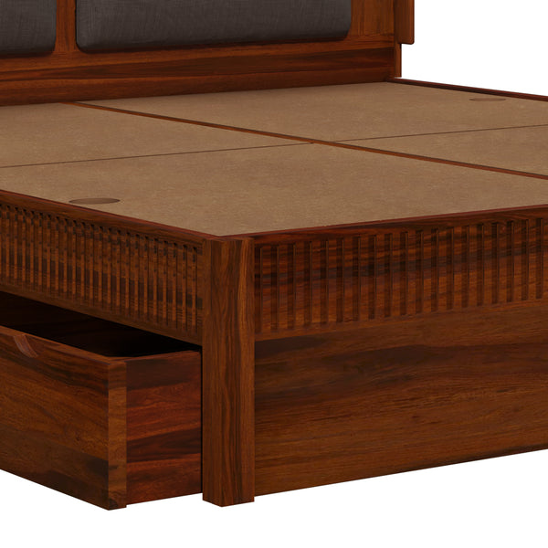 Lotus Sheesham Wood Queen Size Bed In Honey Oak FinishWith Drawer Storage (60 x 78 inches)