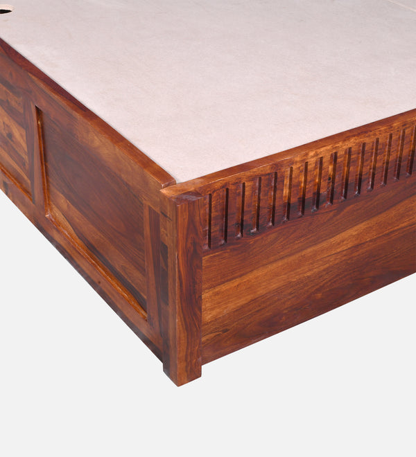 Lotus Sheesham Wood Queen Size Bed In Honey Oak FinishWith Box Storage (60 x 78 inches)