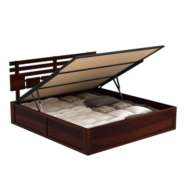 Perper Sheesham Wood Queen Size Bed In Walnut FinishWith Hydraulic Storage (60 x 78 inches)