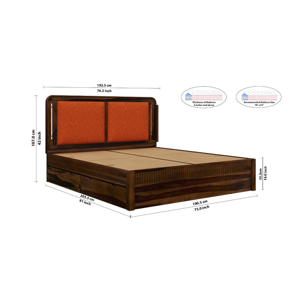 Lotus Sheesham Wood King Size Bed In Provincial Teak Finish With Drawer Storage (72 x 78 inches)