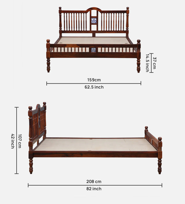 Nilaya Sheesham Wood Queen Size Bed In Honey Oak Finish (60 - 78 inch Mattress Size)
