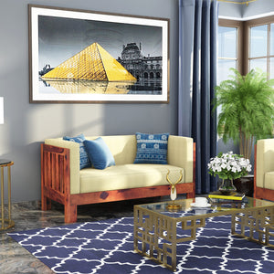 Prashiv 2+1+1 Seater Wooden Sofa (Creame Colour, Teak Finish)