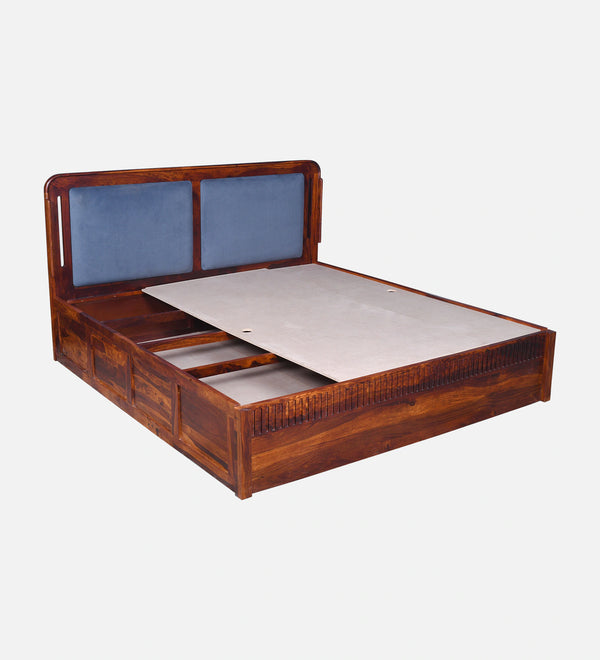 Lotus Sheesham Wood Queen Size Bed In Honey Oak FinishWith Box Storage (60 x 78 inches)